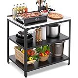 CCDVVD Stainless Steel Outdoor Prep Table, 3-Tier Heavy Duty Outdoor Grill & BBQ Prep Station, Rust-Resistant Utility Table for Patio, Pizza Oven, Garage & Food Prep (No Sink)