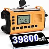 AM/FM/NOAA Hand Crank Radio with 15W Fast Charge, 39800mAh Portable Solar Power Bank, Multi-Function Flashlight & SOS Alarm for Outdoor Indoor Emergencies