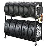 ZUIWAN Rolling Tire Rack for Garage, Adjustable Metal Tire Rack with Foldable Heavy-Duty Hole Board, 4 Self-Locking Swivel Casters, 59” Height, 660 Pound Capacity