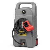 Garvee Slim 15 Gallon Gas Can, Fuel Tank Container with LE Fluid Transfer Manual 10 FT Siphon Pump, Portable Diesel Gas Storage Caddy Wheels for ATV, Weeder, Boat, Tractor, Snow Blower,Generator