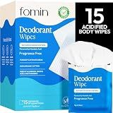 FOMIN Acidified Deodorant Wipes for Women & Men - 15 Count Fragrance Free