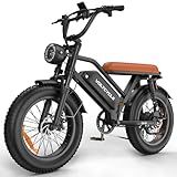 Electric Bike for Adults, 48V 18.2AH Electric Motorcycle Long Seat Electric Bicycle Full Suspension 20" Fat Tire Ebike Max 28MPH& 30-60 Miles All Terrain E-Bike for Mountains, Sand, Road (48V 500W)