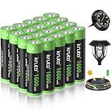 Kruta 20-Pack Rechargeable AA Batteries Pre-Charged, 1600mah NiMH Rechargeable AA Solor Batteries Double A Battery for Outdoor Solar Lights and Household Devices