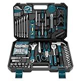 Sundpey Home Tool Kit 257-PCs - Household Basic Repair Tool Set for Men Women - General Hand Mechanic's Tool Set & Screwdriver Set & Wrench Set & Socket & Portable Tool Box Storage Case Blue