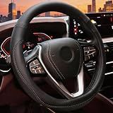 HOTOR Car Leather Steering Wheel Cover, Universal 14.5"-15",Black