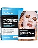SimplyVital Collagen Facial Mask with Retinol & Hyaluronic Acid - Hydrating Face Masks Skincare - T Line & V Line Sheet Mask for Women Skin Care - Mascarillas Para la Cara - Cloth Face Masks - 7 Pack