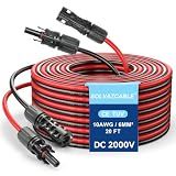 Solvazcable DC2000V 20ft 10awg Solar Panel Extension Cable with Waterproof Connectors Solar Cable,Harness Wire with MC4 for Solar Panels Photovoltaic Systems (Red + Black)