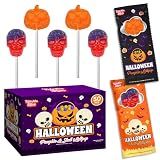 50 Pack Halloween Lollipops - Individually Wrapped Holiday Themed Pumpkin And Skull Lollipops – Trick Or Treat Strawberry And Tutti Frutti Delicious Candys - Bulk Halloween Suckers Great Use, For Kids, Party Favor, Classrooms, Goodie Bags