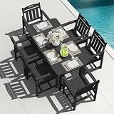 SUUNYN HDPE Outdoor Dining Set, Patio Table and Chairs Set, All-Weather 7-Piece Outside Table and 6 Chairs, 2" Umbrella Hole, Outdoor Furniture for Garden, Poolside, Backyard, Deck | Black