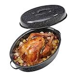 Turkey Roaster Pan 18in Roasting Pan With Lid Enamel Carbon Steel Roaster Pot with 16in Inner Diameter Excellent Heat Makes the Gravy More Delicious,18 pound large capacity Resistanceup 900°F Cookware