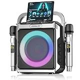 Portable Karaoke Machine, with Wireless Microphones, Bluetooth Party Speaker with LED Lights, Loud Subwoofer, USB/AUX, Outdoor Karaoke Speaker for Adults & Kids, Home & Party
