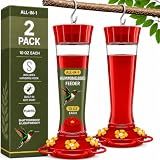 Hummingbird Feeder 10 oz [Set of 2] Plastic Feeders for Outdoors, with Built-in Ant Guard - Circular Perch with 5 Feeding Ports - Wide Mouth for Easy Filling/2 Part Base for Easy Cleaning