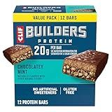 CLIF BUILDERS Protein Bars - Chocolatey Mint - 20g Plant Based Protein - Gluten Free - Non-GMO - Low Glycemic - No Artificial Sweeteners - 2.4 oz. (12 Pack)