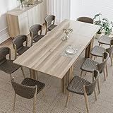 PatioPerk 55.1-86.6 in Extendable Dining Room Table for 6-10 Person - Plank and Beam Farmhouse Large Rectangular Kitchen Tables for Living Meeting Room (Natural Wood)
