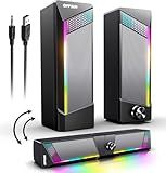 OFFSIR Computer Speakers, 2 in 1 PC Speaker, Gaming Speakers for PC Computer Laptop Desktop Monitor, RGB Speakers with Touch Sensitive Lighting, USB Powered 3.5mm Aux (Black)