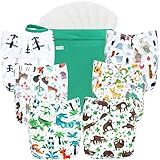 wegreeco Cloth Diapers 6 Pack with 6 Inserts & 1 Wet Bag, Washable Cloth Diapers for Babies, One Size Adjustable Reusable (Forest, Animals)