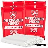 Prepared Hero Emergency Fire Blanket - 4 Pack - Fire Suppression for Kitchen, 40” x 40” Fiberglass Fire Blanket for Home