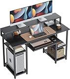 CubiCubi Computer Desk with Keyboard Tray, 47 Inch Office Desk with Monitor Stand and Storage Shelves, Music Studio Desk Workstation, Work Table for Home Office, Black