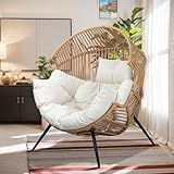 Vongrasig Outdoor Wicker Egg Chair PE Rattan Chair with Cushion, Oversized Patio Lounge Chair for Outdoor, Indoor, Balcony, Backyard, Garden, Beige