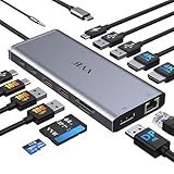 USB C Laptop Docking Station Dual Monitor HDMI for Dell/Lenovo/HP Laptop 14 in 1 USB C Hub Multiport Adapter Dongle Dock USB C to 2 HDMI 4K+DisplayPort+Ethernet+4USB+2USB C+100W PD Charger+SD/TF+Audio