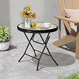Foldable Side Table with Tempered Glass Top 18" Outdoor Folding Side Tables Small Glass Patio Table for Porch Yard Balcony Deck Lawn Dining Garden (Yellow)