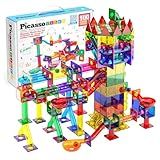 PicassoTiles 100pc Magnetic Marble Run Set with Racing Track Tiles Funnels Curved Slopes and Steel Balls for Kids STEM Construction Indoor Learning Toy that Promotes Focus and Problem Solving PTG100