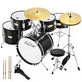 Drum Set Eastar 16 inch 5-Piece, Junior Drum Kit for Beginners Kids Teenagers with Adjustable Throne and Cymbal, Pedal & Drumsticks, Metallic Black (EDS-350MBK)