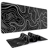 DIGSOM Mouse Pad Gaming Mousepad 31.5 x 11.8in Large Mouse Pad for Keyboard and Mouse with Anti-Slip Rubber Base, Keyboard Pad XL Mouse Mat for Home and Office（Black with White Topographic Line）