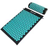 ProsourceFit Acupressure Mat and Pillow Set for Back/Neck Pain Relief and Muscle Relaxation, Large - Black/Aqua