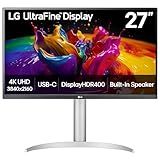 LG 27UP850K-W 27-inch Ultrafine 4K UHD (3840 x 2160) IPS Computer Monitor, 60Hz, 5ms, DisplayHDR 400, Built-in Speaker, HDMI, DisplayPort, USB Type-C 90W PD, Tilt/Height/Pivot Adjustable Stand, White