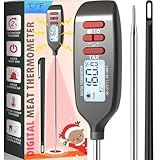 Antonki Meat Thermometer Digital, Smart Instant Read Food Thermometer with Super Long Probe for Cooking Grilling Baking Kitchen Candy BBQ Oil Liquid, Backlit Display, Battery Included
