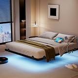 qimamo Floating Queen Bed Frame, 14 Inch Metal Platform Bed with Smart LED Lights & Charging Station, Easy Assembly, No Box Spring Needed