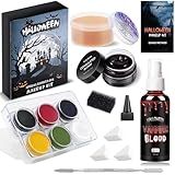 Special Effects SFX Halloween Makeup Kit, Professional Horror SFX Makeup Set with Scar Wax+Bruise Palette+Fake Blood Spray+Realistic Blood Gel for Wounds, for Realistic Zombie, Vampire&Demon