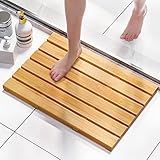 Domax Bamboo Bath Mat - Non Slip Waterproof Wooden Shower Floor Mat for Bathroom, Sauna, Spa, Outdoor Use (Natural, 21.26 x 14.17 x 1.3 Inch)