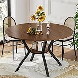 42" Round Dining Table for 4, Farmhouse Kitchen Table with Storage, Space Saving Circle Dinner Table, Rustic Wood Kitchen & Dining Room Tables with Metal Legs for Kitchen, Living Room, Dining Room