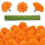 GOMALL 80 Pcs Artificial Marigold Flowers,2" Silk Marigold Flower Heads with Stems,Orange Flowers Artificial for Diwali Decor,Indian Wedding,Home,DIY Wreath Garland,Day of The Dead Decorations