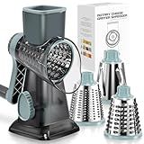 KEOUKE Rotary Cheese Grater Hand Crank Transparent - Shredder Slicer Grinder 3 Stainless Steel Blades, Stable Suction, Labor-Saving Handle, Safe Kitchen Tool for Cheese, Vegetable, Nuts, Chocolate