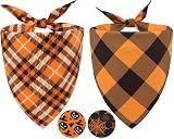 CozyHaus Fall Dog Bandanas 2PCS Halloween Pumpkin Spider Web Large Dogs