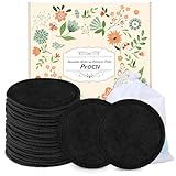 ProCIV Reusable Makeup Remover Pads - 25 Pack Washable Organic Cotton Rounds for All Skin Types & Toner with Laundry Bag, Eco Friendly Zero Waste Reusable Cotton Pads Travel Gadgets (Black)