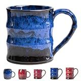 XIYUANJI Midnight Blue Ceramic Coffee Mug 15oz - Handcrafted Artisan Mug with Large Handle for Comfort, Unique Birthday Gift for Him/Her, Office Desk Essential, Safe for Dishwasher