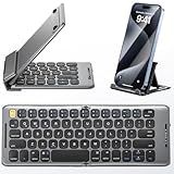 PuechAxe Foldable Bluetooth Keyboard with Stand Holder, Rechargeable Pocket Size Folding Travel Keyboard for iPhone, iPad, Tablet, Laptop, Smartphone, B088