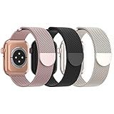 3 Pack Mesh Metal Band Compatible with Apple Watch Band 38mm 40mm 41mm 42mm 44mm 45mm 46mm 49mm, Stainless Steel Magnetic Loop Strap for iWatch Ultra 3 2 1 Series 11/10/9/8/SE/7/6/5/4/3 Men Women