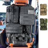 6 Pack Tactical MOLLE Car Seat Back Organizer - Universal Vehicle Storage Bag with 5 Detachable MOLLE Pouches, US Flag Patch & Keychain, Fits Jeep, Truck, SUV, Car (Black)