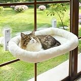 AMOSIJOY Cordless Cat Window Perch with Cushion Bed Metal Frame, L White