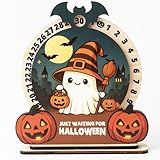 Halloween Countdown Calendar – Wooden Ghost with Pumpkins, Cute Witch Hat Design – Desk and Room Decor, Reusable Holiday Calendar