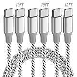 KYEHD USB C Cable,3 Pack 10FT 60W Fast Charging USB C to USB C Cable, Durable Type C Charger Cable for iPhone 16/15/iPad MacBook CarPlay and More-Grey White