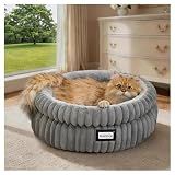 BALANCE Cat Bed Kitten Bed, Washable Round Cat Beds for Indoor Cats, Super Soft Plush Faux Fur Pet Bed for Puppy and Kitten with Anti-Slip Bottom