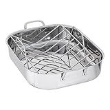 Amazon Basics Stainless Steel Rectangular Roasting Pan with Rack, 16 in