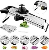 VEKAYA Mandoline Slicer, Mandoline Slicer for Kitchen, Adjustable Mandolin, Stainless Steel Mandoline, Vegetable Slicer, Potato, Onion, Cucumber, Tomato, Veggie Slicer with Cut-Resistant Gloves