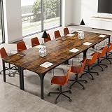 13FT Conference Table, Sturdy Large Rectangle Meeting Seminar Table for Office Training School Church Home Study Writing Printer Podcast Table for 12- 16 Person, Long Business Tables, 4 Pcs Brown